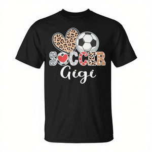 Camiseta Soccer Gigi Cute Leopard Heart Negra para Adultos Unisex - Product Image 2