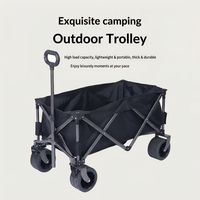 Chariot de camping et de pique-nique compact et pliable avec grande compartiment de rangement interne, panneau de table intégré et poignée de traction ergonomique