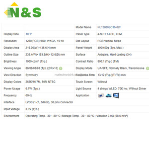 New Original 10.1 Inch 1280*800 WXGA Industrial <b>LCD</b> <b>Module</b> For Industrial Medical Automotive Equipment NL12880BC16-02F - Product Image 4