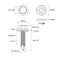 Carbon Steel Machine Thread Hex Washer Self Drilling Screw ST4.8x35 PVC Washer Color Zinc Finish