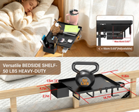 Rak Samping Tempat Tidur Terlaris, Rak Logam untuk Tempat Tidur Tingkat & Tempat Tidur Atas, Meja Samping Tempat Tidur Hemat Ruang untuk Tempat Tidur Loteng Dengan Tempat Cangkir & Gelas yang Dapat Dilepas