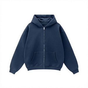 Men's <b>Navy</b> Blue Hooded Pullover <b>Sweatshirt</b> Pocket Long Regular Fit Fleece Streetwear Casual Winter Wear 100% Polyester - Product Image 1