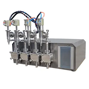 The One Servo Motor Control Gear Pump Filling Machine Table Top with Four Heads and Nozzles for Beverage and Chemical in Bottles