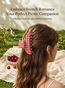 Pinza de Pelo Grande de Acrílico con Diseño de Cuadros Rojos y Blancos, Pinzas de Pelo a la Moda con Diseño de Mandíbula de Tiburón para Mujeres y Niñas - Product Image 5