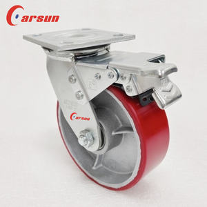 भारी शुल्क 6 "औद्योगिक कास्ट आयरन गैल्वेनाइज्ड बॉल, जिसमें पु ट्रोली कैस्टर व्हील्स होते हैं ब्रेक के साथ - Product Image 3