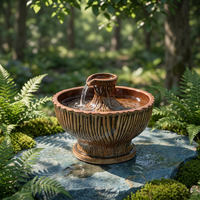 Fontaine à eau artisanale en céramique pour animaux de compagnie, imitation bois, ronde, distributeur d'eau pour chat, décoration de bureau, ornements, fontaine personnalisée