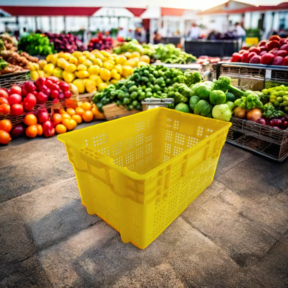 प्लास्टिक सब्जी टोकरे फलों और सब्जियों के लिए प्लास्टिक टर्नओवर भंडारण टोकरा बॉक्स