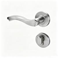 Serrure de porte à levier ondulé en acier inoxydable brossé, poignée ergonomique en S, rosette fendue, cylindre à profil européen