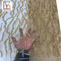 Luxe africain jaune or 3d dentelle perlée avec paillettes brillant en gros broderie haute qualité dentelle robe tissu