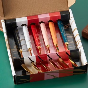 Cuchara de acero inoxidable con mango de mármol, duradera, para postre, sopa, arroz, uso doméstico, juego de regalo - Product Image 2