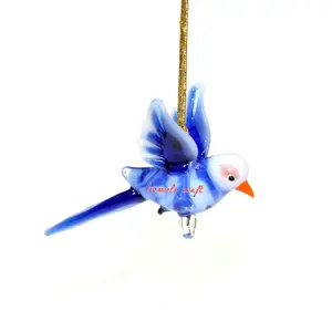 蓝色水晶鸟装饰吹制玻璃动物俑