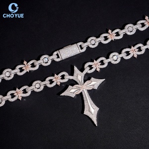 Collier chaîne cubaine 15 maillons en argent sterling 925 massif plaqué or avec moissanite, design croix infini mixte, bijoux pour homme style Iced Out - Product Image 6