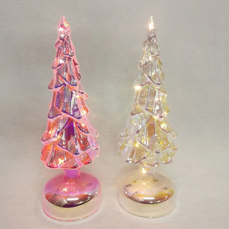 Moderne Tischplatte kleine LED leuchten geblasen Glas Weihnachts baum Figuren setzen Vintage Weihnachts bäume mit LED-Lichtern im Inneren zum Verkauf