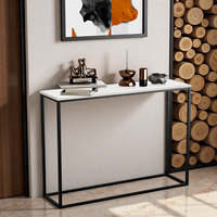 Table à panneaux à base de bois populaire conception couloir porche canapé meubles de maison Table en marbre avec Table de Console mentale dorée