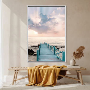 <b>Canvas</b>: Coastal Sky Landscape with Wood Bridge on Sea Print,WHITE <b>FRAMED</b> <b>CANVAS</b> - Product Image 3