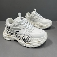 Baskets Chunky Dad en Cuir Véritable Tendance 2026 Nouvelle Collection Homme Graffiti Lacets Sport Décontracté Haut de Gamme Blanc Uni