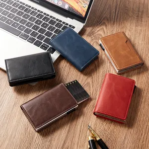 2024 Hot Sale Aluminum Alloy RFID Anti-theft Credit Card Holders Vintage Pu Leather Wallet