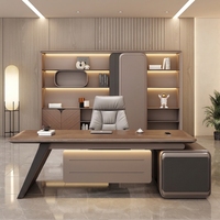 Bureau de direction de luxe haut de gamme simple avec éclairage, ensemble de mobilier de bureau pour président, directeur général, en bois, Chine