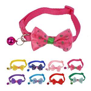 Pajarita de gasa multicolores lunares poliéster Bowknot Collar para mascotas anillo hebilla rápida ajustable gato cachorro con campana perro pajaritas - Product Image 6