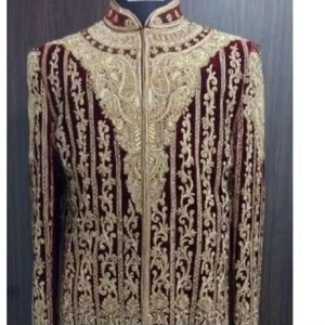 Derniers ATIYALIBAS INDIEN PAKISTAN HOMMES SHERWANI avec broderie lourde laine/soie simple boutonnage pour mariage et fête - Product Image 4