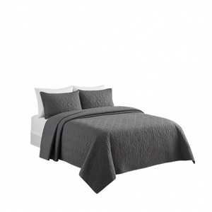 Db 3 Piece Dark Grey Queen <b>Bedspread</b> <b>Set</b> Cotton Quilted Plain Design For Home Use - Product Image 1