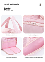 Sac de toilette matelassé imperméable léger pour voyage, sac de rangement pour cosmétiques à double ouverture avec séparation sec/humide