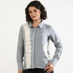 Camisa de Oficina Maaesa para Mujer, 100% Algodón, Hecha a Mano, Tie Dye, Casual, Manga Larga, Manga Raglán, Cuello con Botones, Corte Regular - Product Image 1
