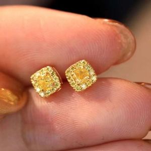 Xinfly Women's 18K Gold 0.36CT <b>Small</b> Yellow Diamond Stud Earring Classic Style Color Wedding Geometry Fancy <b>Cushion</b> Cut - Product Image 3