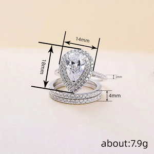 Set di Anelli con Zirconi a Goccia, Elegante Gioiello Geometrico da Donna per Uso Quotidiano - Product Image 4