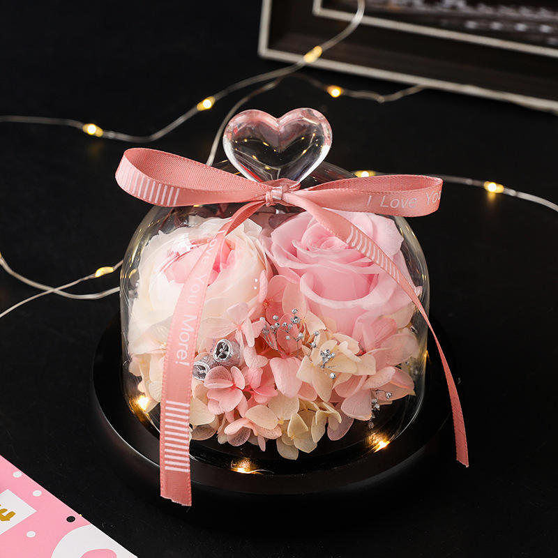 Couvercle en verre d'amour avec deux lumières roses-boîte de couleur