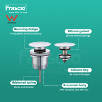 Frascio, marca de agua de latón, cromado, redondo, superventas, artículos sanitarios, lavabo, fregadero, desagüe emergente, tapón de drenaje de fácil instalación