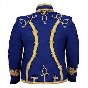 เสื้อแจ็คเก็ตผู้ชายปักลายสีน้ำเงิน ลายตัวอักษรสีทอง แขนเสื้อปกติ ทรงพอดีตัว สไตล์เครื่องแบบ - Product Image 2