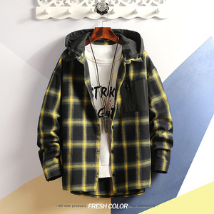 High Quality Fashion 100% Cotton American Men Long Sleeve Men's Casual <strong>Flannel</strong> Plaid Shirt Man Dismountable Hoodie <strong>Jacket</strong> - Product Image 2
