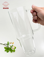 Gobelet en verre de paille avec couvercle paille 32oz 40oz verre bière tasse gobelet de sublimation givré clair avec poignée en bambou forme de tasse