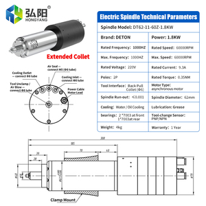 DT Wassergekühlter Spindelmotor 62mm ATC 1,8KW 60000RPM Keramikkugellager Metallform-Schleifen Glasfräsen Bohren Rückzugkabel - Product Image 4