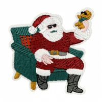 Patchs brodés en tissu rouge de Noël à thème dessin animé chinois, appliques de fête, badges brodés pour vêtements