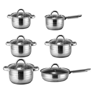 Batterie de cuisine universelle 12 pièces style occidental, comprenant poêle antiadhésive sans revêtement, marmite à soupe et casserole à lait, avec couvercles en verre, compatible tous feux - Product Image 5