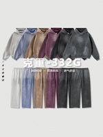 Nueva tendencia Acid Wash Hoodie Set Sun Faded Vintage Men's Sweatpants Hoodie Set Drop Shoulder Blank High Quality Hoodie Set