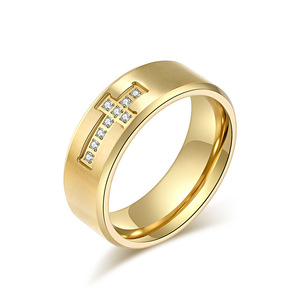 yunnique popular minimalist hip-hop style diamond-encrusted cross titanium steel ring, a unique, light luxury, and - Product Image 1