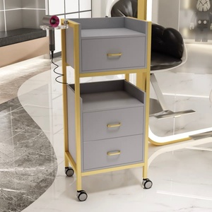 Moderno Set de Silla de Barbero Dorada, Muebles de Salón, Carrito de Madera para Peluquería, Carrito de Herramientas de Belleza a la Moda - Product Image 1