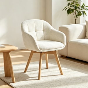 Chaise de salle à manger pivotante moderne en tissu avec accoudoirs fixes, pieds en bois coniques, dossier solide confortable, chaise de salon, fauteuil - Product Image 1