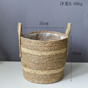 Panier à fleurs en herbe tressée extra large de style nordique, panier à plantes vert, panier à plantes tressé pour plantes d'intérieur, bonsaï au sol - Product Image 6