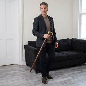 Handcrafted Wooden Cane with Brass <b>Elephant</b> Handle – Classic Gentleman’s Walking Stick KULSOOM - Product Image 1