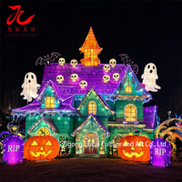 Lanterne géante en soie pour Halloween, sculpture lumineuse en forme de château hanté pour attraction touristique nocturne