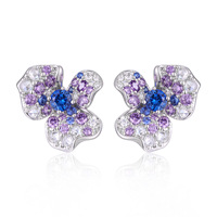 HUIYUE Großhandel 925 Silber Blaue Edelstein-Blumen-Ohrstecker Nischendesign Leichter Luxus Vielseitige Damen-Ohrstecker