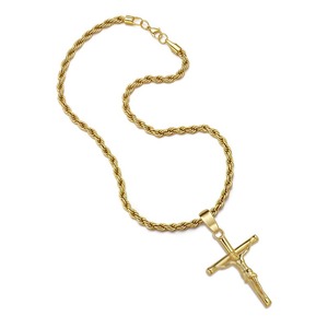 18k Vergoldete Lange Kupferkette mit <span class=keywords><strong>Jesus</strong></span>-Kreuz-Anhänger, Christus-Kruzifix-Halskette, 18k Vergoldeter Kreuzanhänger - Product Image 3