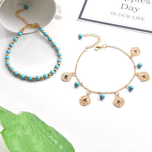 Cavigliera a Doppio Strato con Perline Turchesi e Placcatura in Oro per <span class=keywords><strong>Donne</strong></span>, Gioielli Boho da Spiaggia e Festa - Product Image 6