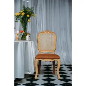 Diskon besar Royal Rivet rotan kembali kayu makan kursi Luis untuk Hotel restoran pesta acara pernikahan Banquet