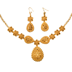 Conjunto de pendientes de collar de novia chapado en oro de 24 quilates, joyería de latón dorado con arena de gota de agua estilo Dubái indio transfronterizo para regalo