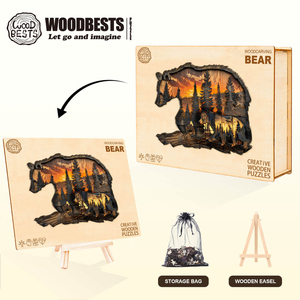 Rompecabezas de Madera con Forma de Oso y Atardecer en el Bosque, con Piezas Irregulares en Forma de Animales, Rompecabezas Artístico de Madera Único para Adultos y Niños - Product Image 6